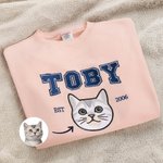 Personalised Multicolour Embroidery Dog Cat Pet Portrait Photo T-shirt Sweatshirt Hoodie with Name and Year Pet Party Birthday Gift for Pet Lover Owner