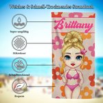 Personalisiertes Blumen Cartoon Figur Übergroßes Strandtuch mit Namen Schnelltrocknend Sommer Reisezubehör Geburtstag Geschenk für Familie Kinder
