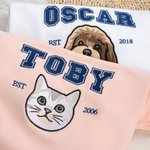 Personalised Multicolour Embroidery Dog Cat Pet Portrait Photo T-shirt Sweatshirt Hoodie with Name and Year Pet Party Birthday Gift for Pet Lover Owner