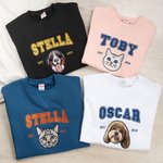 Personalised Multicolour Embroidery Dog Cat Pet Portrait Photo T-shirt Sweatshirt Hoodie with Name and Year Pet Party Birthday Gift for Pet Lover Owner