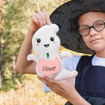 Personalized Cute Ghost  Soft Stuffed Plush Toy with Name and Sweets Holder Pocket Halloween Party Decor Gift for Kids