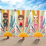 Personalizzato Retro Sun Rays Cartoon Character Morbido Asciugatura Rapida Asciugamano da Spiaggia con Nome Viaggio Essenziale Estate Vacanze Regalo di Compleanno per Famiglia Amico