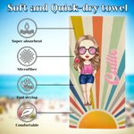 Personalizzato Retro Sun Rays Cartoon Character Morbido Asciugatura Rapida Asciugamano da Spiaggia con Nome Viaggio Essenziale Estate Vacanze Regalo di Compleanno per Famiglia Amico