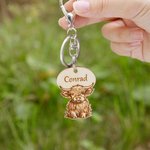 Gepersonaliseerde Leuke Hoogland Koe Houten Sleutelhanger met Naam Zakje Accessoires Verjaardagscadeau voor Highland Koe Liefhebbers