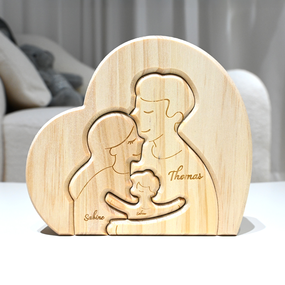 Personalisiertes Umarmung Figur Familie Holzpuzzle mit 2-5 Namen Schreibtisch Deko Muttertag Geburtstag Jahrestag Geschenk für Familie Paare