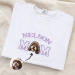Personalized Embroidered Dog Cat Pet Portrait Photo T-shirt Sweatshirt Hoodie with Name Title Birthday Holiday Gift for Pet Owners Lovers