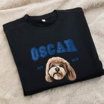 Personalised Multicolour Embroidery Dog Cat Pet Portrait Photo T-shirt Sweatshirt Hoodie with Name and Year Pet Party Birthday Gift for Pet Lover Owner