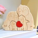 Gepersonaliseerde Houten Pinguïn Familie Rode Hart Puzzel met 2-5 Gegraveerde Namen Woondecoratie Verjaardag Jubileum Cadeau voor Familie