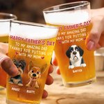 Personalisierte 1-4 Cute 3D Cartoon Hunde 16 oz klar Bierglas mit Namen Vatertag Geburtstag Jahrestag Geschenk für Hund Vater Bierliebhaber