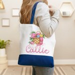 Gepersonaliseerde bloemenmand met garen Herbruikbare canvas tas met naam Reisaccessoires Verjaardag Moederdag cadeau voor breiliefhebbers