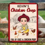 Personalized Cartoon Character Chicken Duck Coop Farm Metal Sign with Name Farm Accessory Outdoor Decor Birthday Gift for Family Farmer Breeder