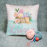 Gepersonaliseerde bloemen gehaakte mand garen zacht kussenhoes met naam en zakken Home Decor Verjaardag Housewarming Gift voor breiliefhebbers