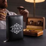 Etui à cigares portable en cuir PU monogramme personnalisé avec nom et date Anniversaire Mariage Fête des pères Cadeau pour les hommes amateurs de cigares