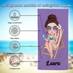 Telo mare personalizzato con personaggio in stile cartone animato e nome essenziale per estate al mare regalo per famiglia