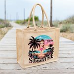 Borsa tote personalizzata in juta con personaggio femminile cartone animato e nome regalo per viaggi vacanze e tempo libero sulla spiaggia per donne