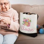 Gepersonaliseerde bloemenmand met garen Herbruikbare canvas tas met naam Reisaccessoires Verjaardag Moederdag cadeau voor breiliefhebbers
