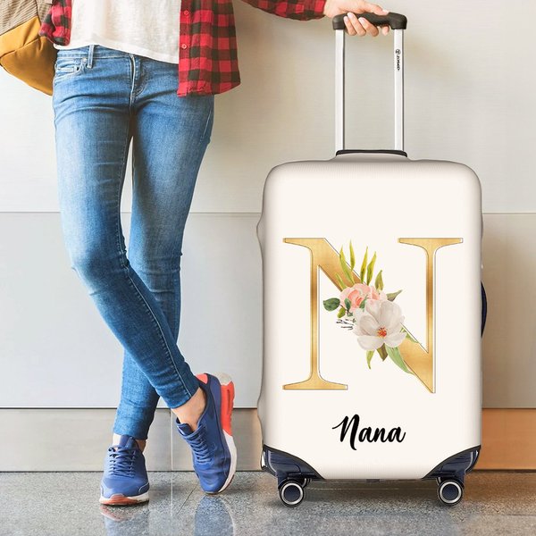 Boho Floral Personalizado Inicial Protector de equipaje Funda para maleta de 18-32 pulgadas con nombre Accesorios de viaje Regalo de cumpleaños para amigos de la familia