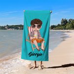 Telo mare personalizzato con personaggio in stile cartone animato e nome essenziale per estate al mare regalo per famiglia