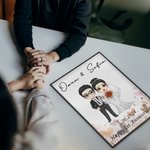 Henkilökohtainen sarjakuva Morsian ja sulhanen Kehyksetön musta kehystetty maalaus nimi ja häät päivämäärä Home Decor vuosipäivä lahja pariskunnalle Newlyweds