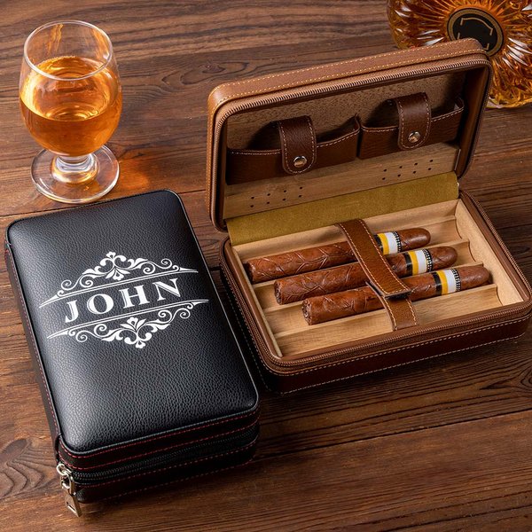 Gepersonaliseerde Monogram PU lederen draagbare sigaar Humidor geval met naam en datum verjaardag bruiloft vaderdag cadeau voor mannen sigaar liefhebbers