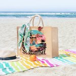 Borsa tote personalizzata in juta con personaggio femminile cartone animato e nome regalo per viaggi vacanze e tempo libero sulla spiaggia per donne