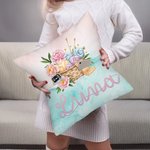 Gepersonaliseerde bloemen gehaakte mand garen zacht kussenhoes met naam en zakken Home Decor Verjaardag Housewarming Gift voor breiliefhebbers
