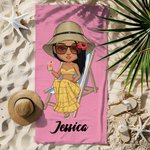 Telo mare personalizzato con personaggio in stile cartone animato e nome essenziale per estate al mare regalo per famiglia