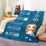 Personalized Bible God Says I Am Cartoon Character Soft Throw Blanket with Name Birthday Religious Baptism Gift for Christians Family