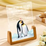 Gepersonaliseerd Als pinguïns hun partner vinden blijven ze bij elkaar Acryl nachtlampje met namen en houten basis Huwelijksverjaardag cadeau voor echtpaar