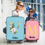 Spersonalizowany pokrowiec na bagaż Boho Floral Initial Pasuje do walizki 18-32 cali z imieniem Akcesoria podróżne Prezent urodzinowy dla przyjaciół rodziny