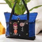Borsa tote personalizzata in oxford con nome, fiore di nascita e personaggio animato - Regalo per compleanno e occasioni speciali per donne