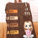 Personalized Bible God Says I Am Cartoon Character Soft Throw Blanket with Name Birthday Religious Baptism Gift for Christians Family
