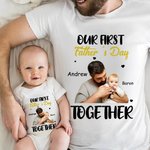 Gepersonaliseerd Onze Eerste Vaderdag Samen Foto 100% Katoenen T-shirt Baby Bodysuit met Namen Verjaardagscadeau voor Baby Papa