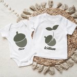 Personalized Oak Tree Acorn 100% Cotton T-shirt Baby Bodysuit with Name Father's Day Birthday Gift for Friend Family