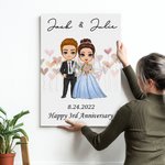 Henkilökohtainen sarjakuva Morsian ja sulhanen Kehyksetön musta kehystetty maalaus nimi ja häät päivämäärä Home Decor vuosipäivä lahja pariskunnalle Newlyweds