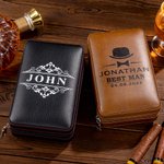 Etui à cigares portable en cuir PU monogramme personnalisé avec nom et date Anniversaire Mariage Fête des pères Cadeau pour les hommes amateurs de cigares