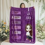 Personalized Bible God Says I Am Cartoon Character Soft Throw Blanket with Name Birthday Religious Baptism Gift for Christians Family