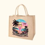 Borsa tote personalizzata in juta con personaggio femminile cartone animato e nome regalo per viaggi vacanze e tempo libero sulla spiaggia per donne