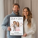Henkilökohtainen sarjakuva Morsian ja sulhanen Kehyksetön musta kehystetty maalaus nimi ja häät päivämäärä Home Decor vuosipäivä lahja pariskunnalle Newlyweds
