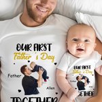Gepersonaliseerd Onze Eerste Vaderdag Samen Foto 100% Katoenen T-shirt Baby Bodysuit met Namen Verjaardagscadeau voor Baby Papa