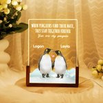 Gepersonaliseerd Als pinguïns hun partner vinden blijven ze bij elkaar Acryl nachtlampje met namen en houten basis Huwelijksverjaardag cadeau voor echtpaar