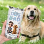 Personnalisé Dog Dad 3D Cartoon Character and 1-4 Dogs 20 oz Insulated Tumbler with Names Birthday Father's Day Gift for Dad Pet Lovers (Cadeau de fête des pères pour les amoureux des animaux de compa