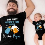 Personalisiertes  Babyflasche Weinglas Design Babybody und T-Shirt Set aus 100% Baumwolle mit Namen Vatertag Geschenk für Baby Papa