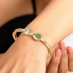 Personalised Sterling Silver Infinity Double Heart Birthstones Cuff Bracelet with Engraved Name Birthday Anniversary Valentine's Day Gift for Women