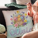 Gepersonaliseerde bloemen gehaakte mand garen zacht kussenhoes met naam en zakken Home Decor Verjaardag Housewarming Gift voor breiliefhebbers