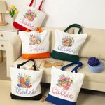 Gepersonaliseerde bloemenmand met garen Herbruikbare canvas tas met naam Reisaccessoires Verjaardag Moederdag cadeau voor breiliefhebbers