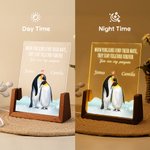 Gepersonaliseerd Als pinguïns hun partner vinden blijven ze bij elkaar Acryl nachtlampje met namen en houten basis Huwelijksverjaardag cadeau voor echtpaar
