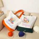 Gepersonaliseerde bloemenmand met garen Herbruikbare canvas tas met naam Reisaccessoires Verjaardag Moederdag cadeau voor breiliefhebbers