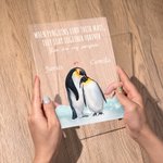 Gepersonaliseerd Als pinguïns hun partner vinden blijven ze bij elkaar Acryl nachtlampje met namen en houten basis Huwelijksverjaardag cadeau voor echtpaar