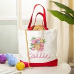 Gepersonaliseerde bloemenmand met garen Herbruikbare canvas tas met naam Reisaccessoires Verjaardag Moederdag cadeau voor breiliefhebbers